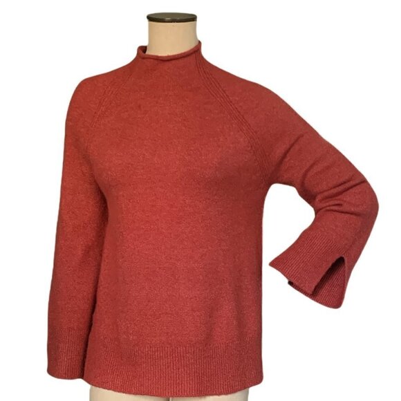 Ann Taylor LOFT Rolled Mock Neck Sweater Flare Slit Sleeves Sz S #193B - Picture 6 of 11